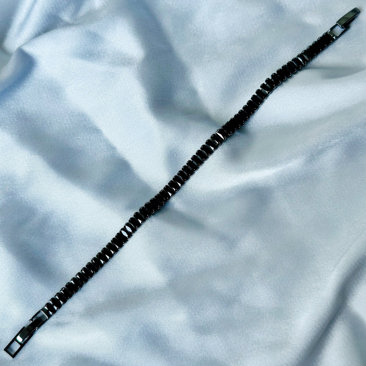 Black American Diamond Silver Plated Tennis Chain Bracelet