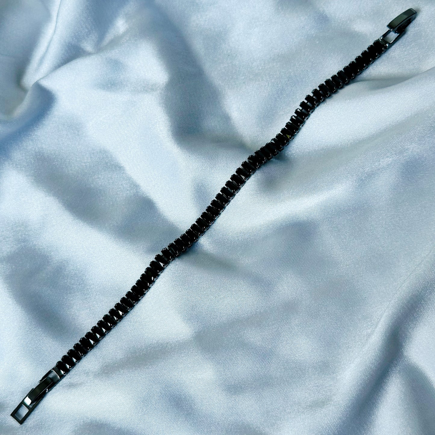 Black American Diamond Silver Plated Tennis Chain Bracelet