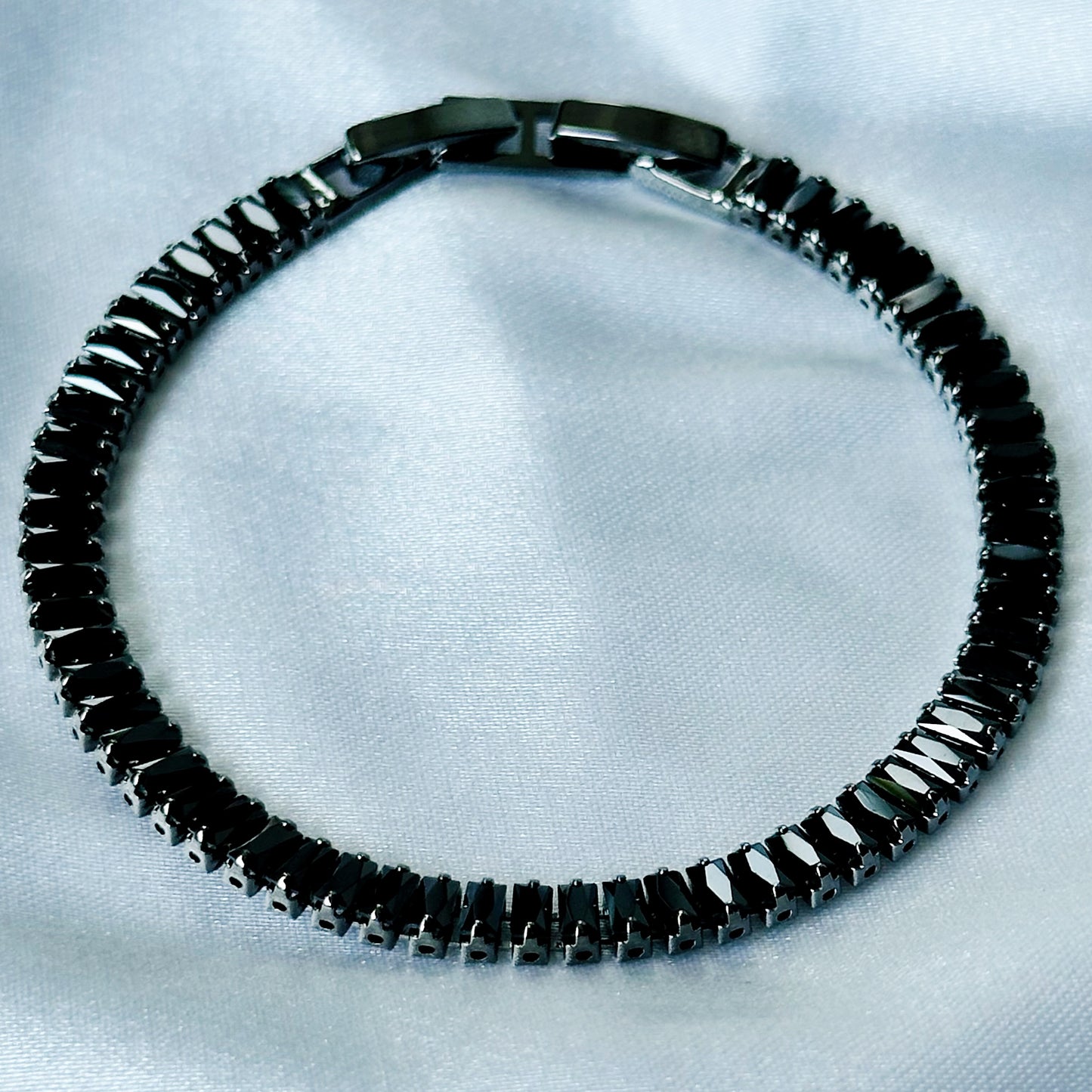 Black American Diamond Silver Plated Tennis Chain Bracelet