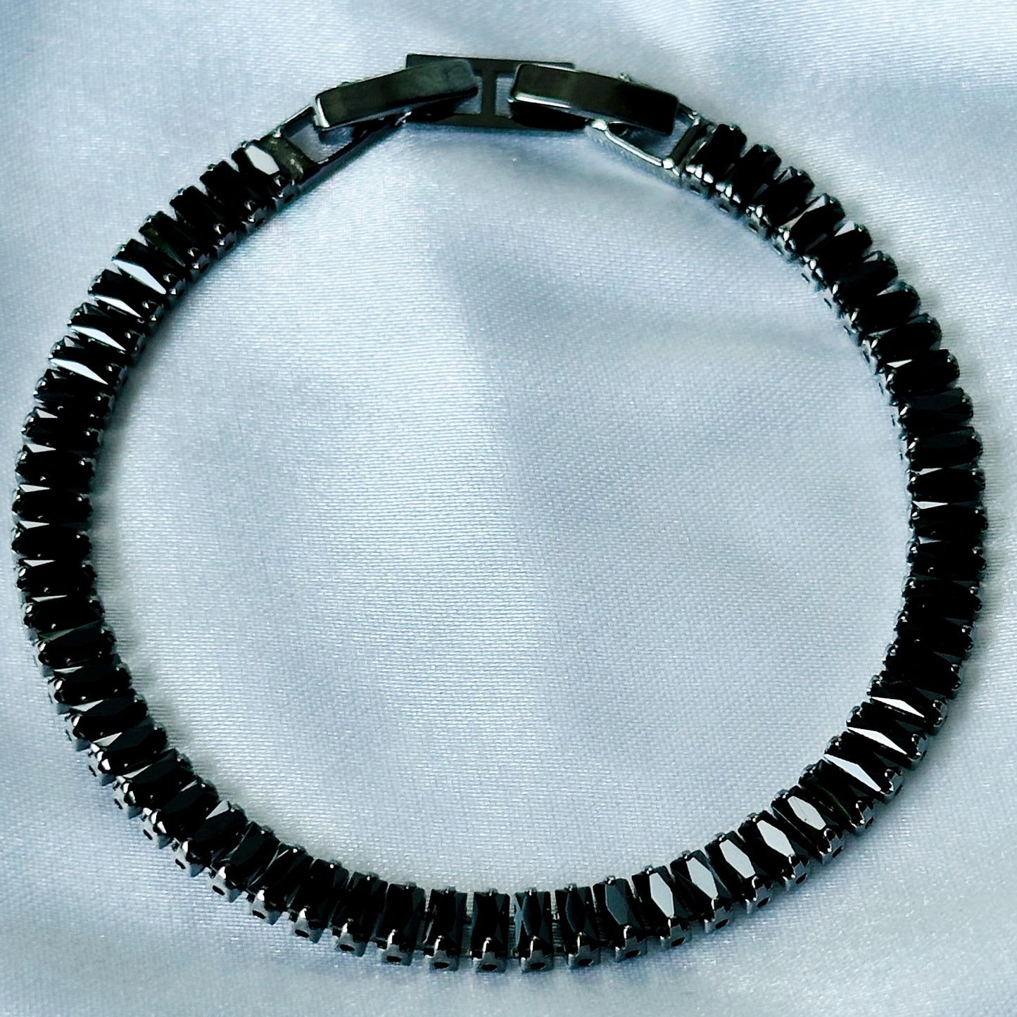 Black American Diamond Silver Plated Tennis Chain Bracelet