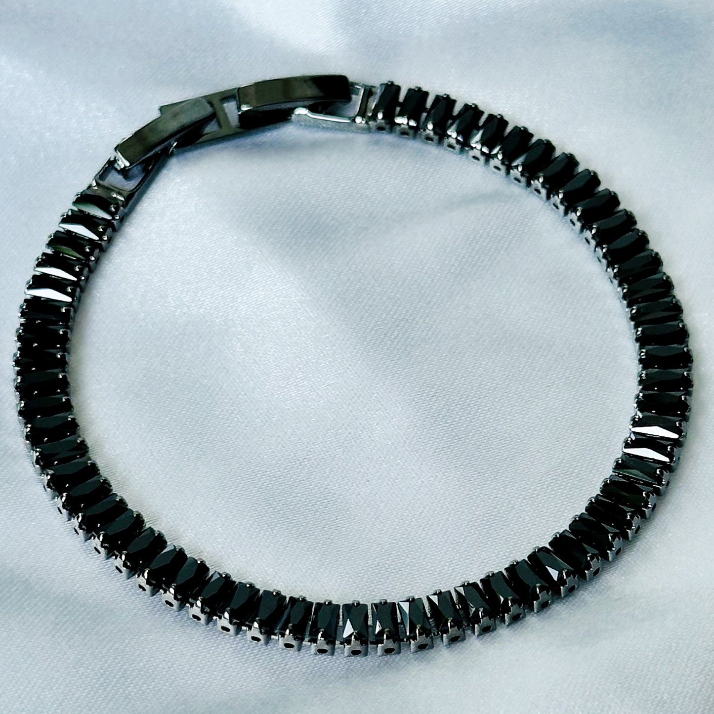 Black American Diamond Silver Plated Tennis Chain Bracelet