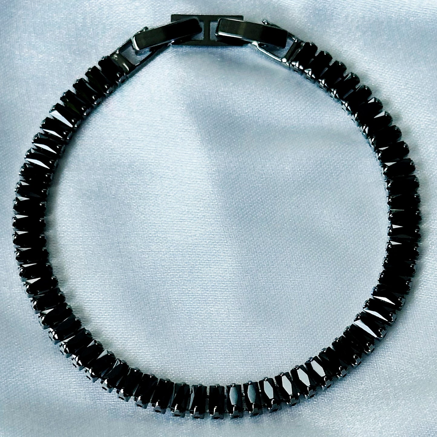 Black American Diamond Silver Plated Tennis Chain Bracelet