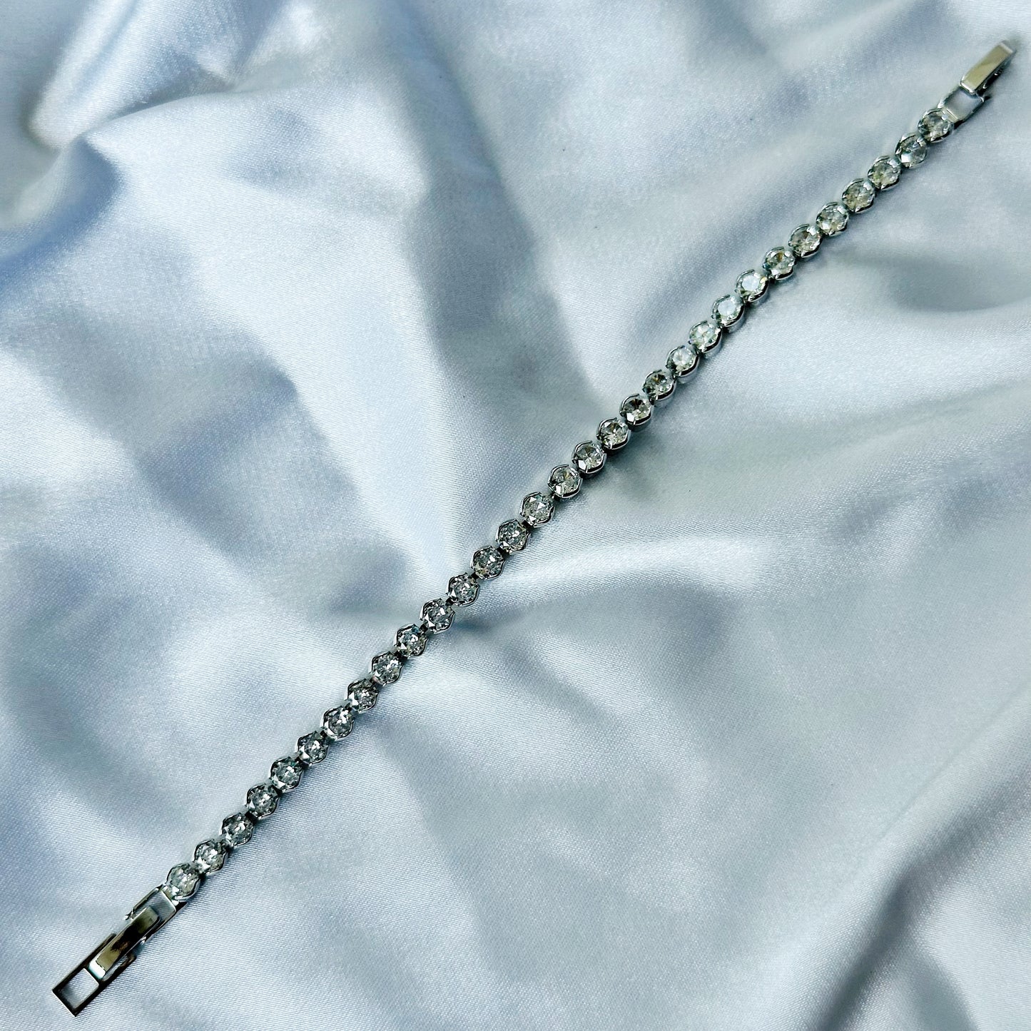 American Diamond Silver Plated Tennis Chain Bracelet