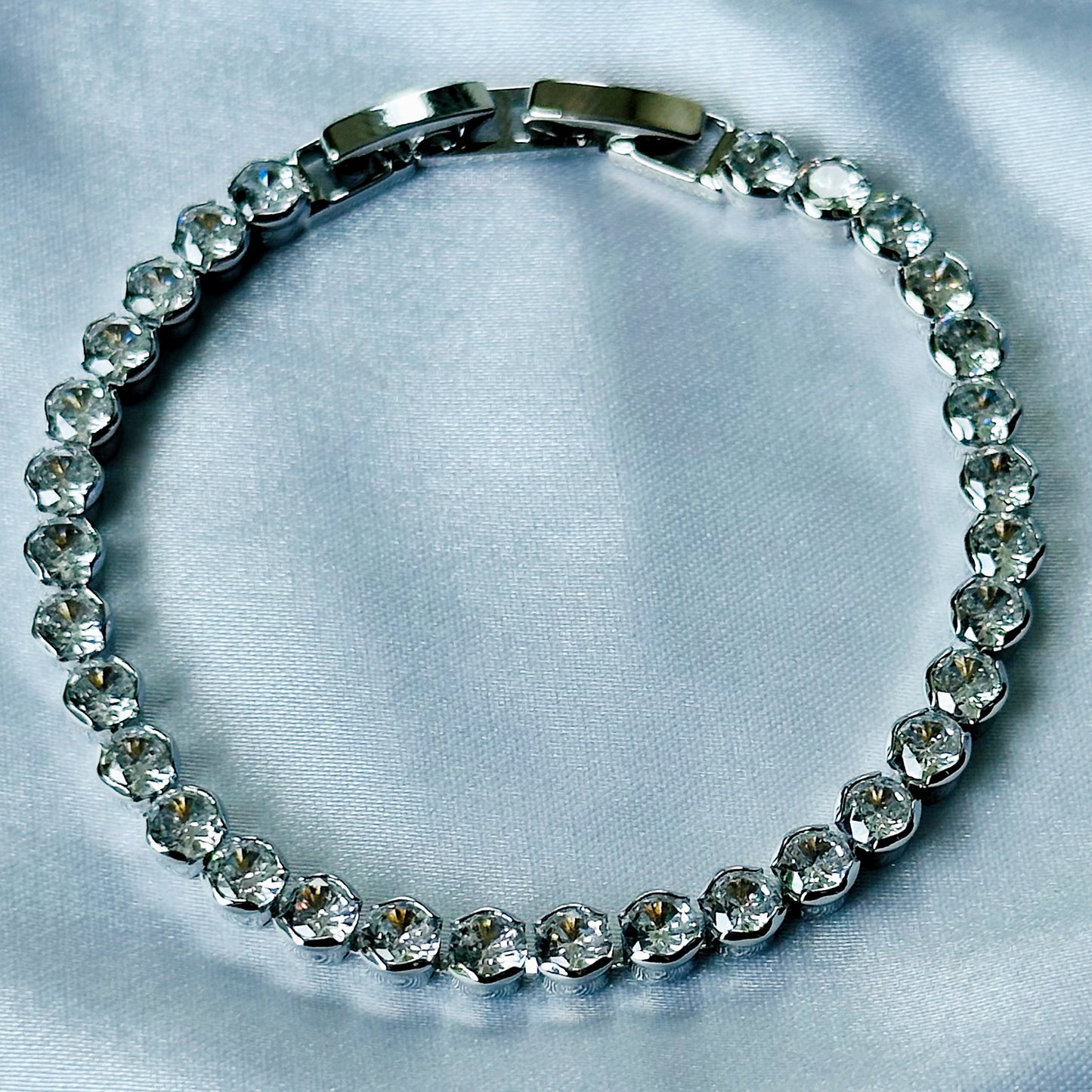 American Diamond Silver Plated Tennis Chain Bracelet