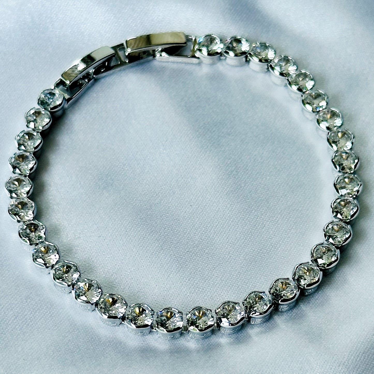American Diamond Silver Plated Tennis Chain Bracelet