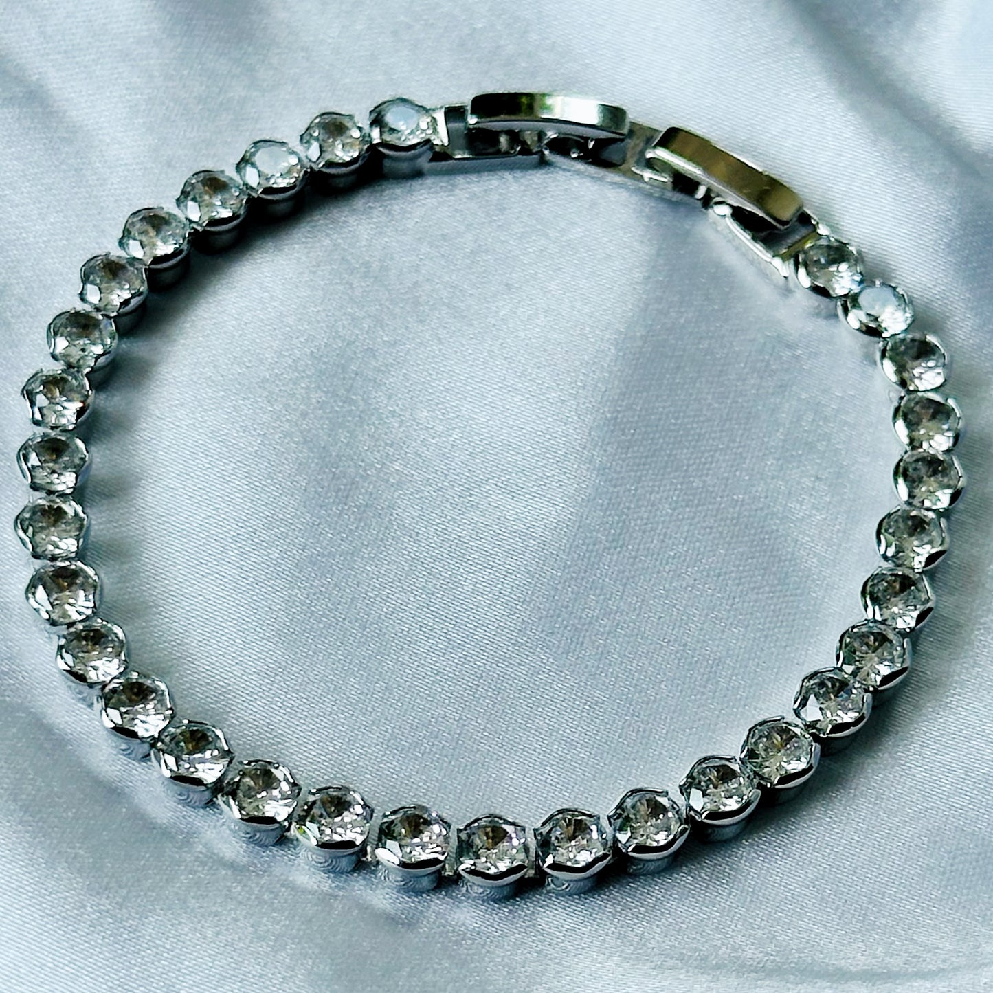 Solitaire Cubic Zirconia American Diamond Silver Plated Tennis Bracelet
