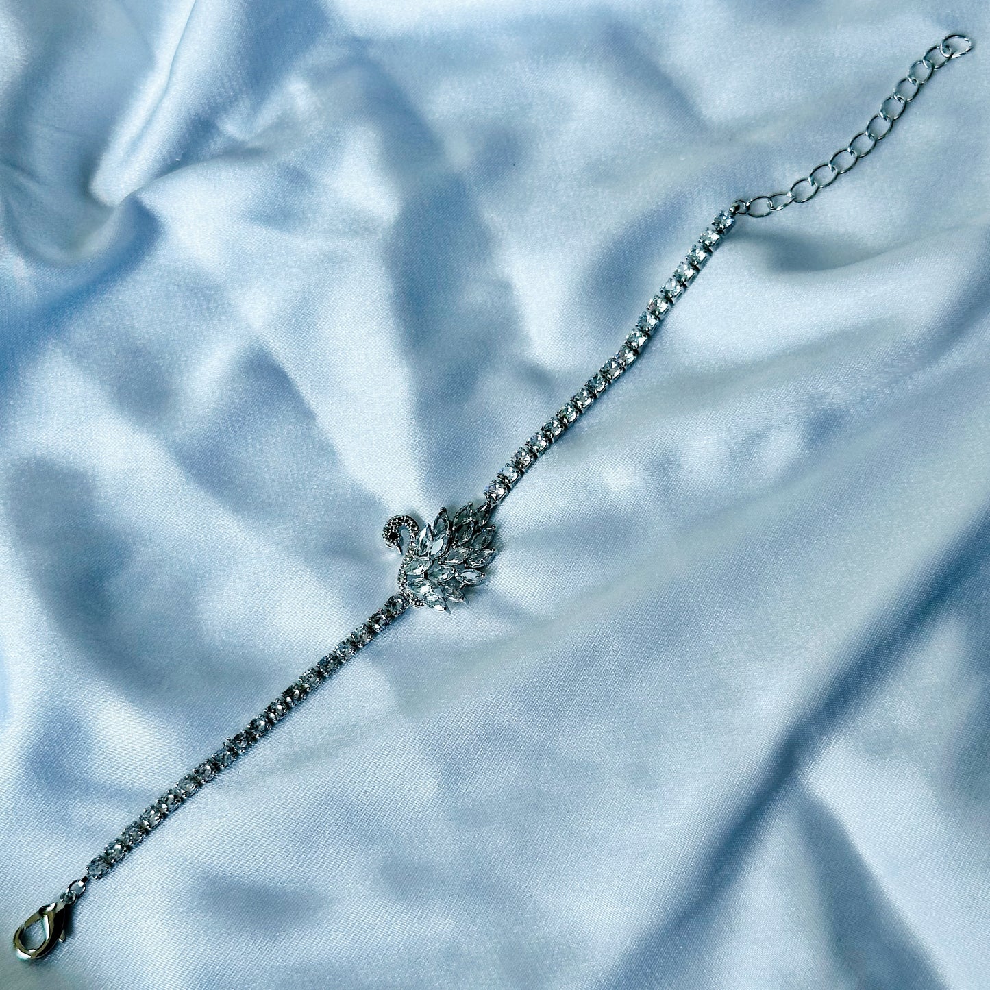 Crystal Swan Design American Diamond Silver Plated Chain Bracelet
