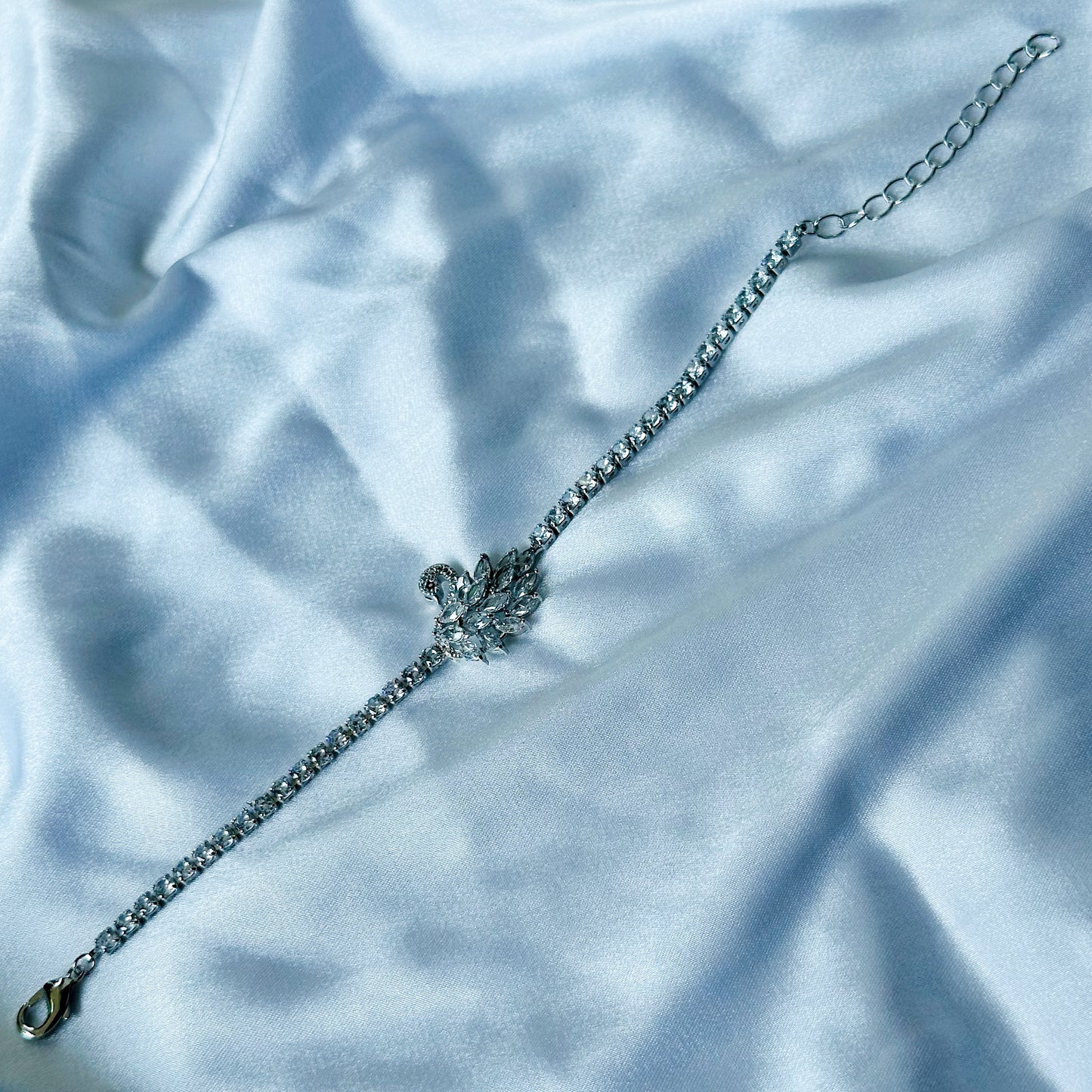 Crystal Swan Design American Diamond Silver Plated Chain Bracelet
