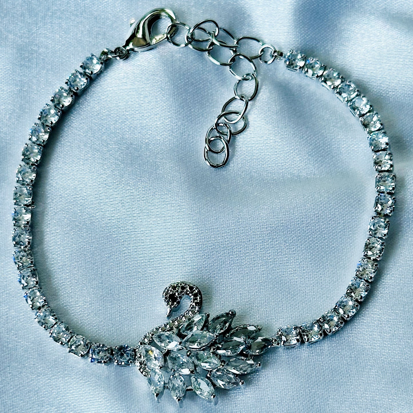 Crystal Swan Design American Diamond Silver Plated Chain Bracelet