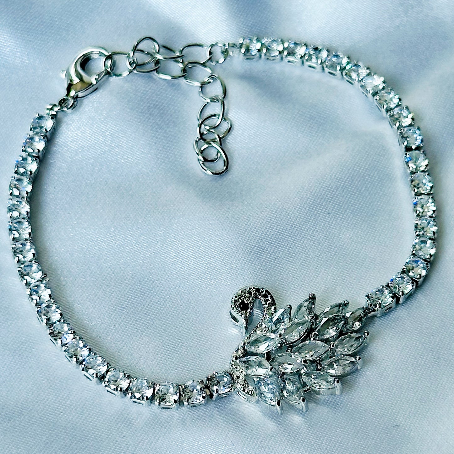 Crystal Swan Design American Diamond Silver Plated Chain Bracelet