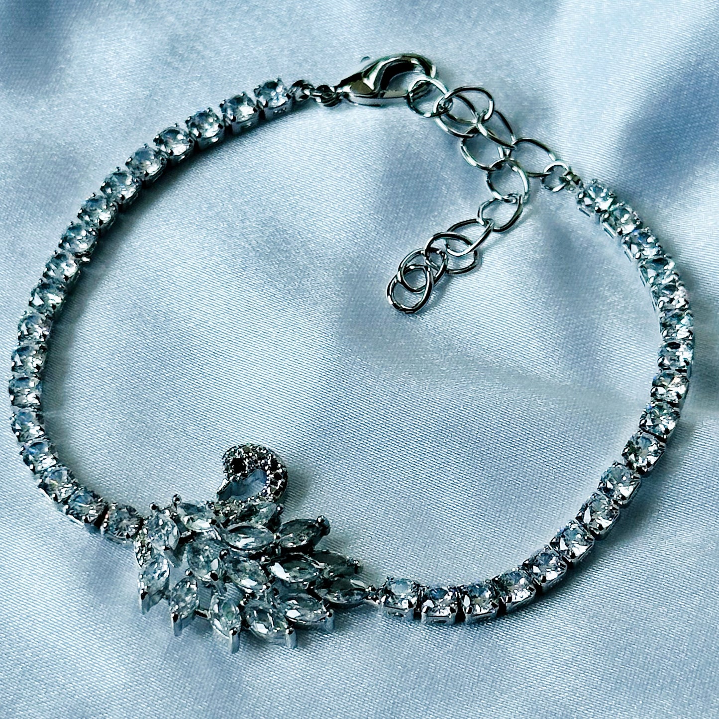 Crystal Swan Design American Diamond Silver Plated Chain Bracelet