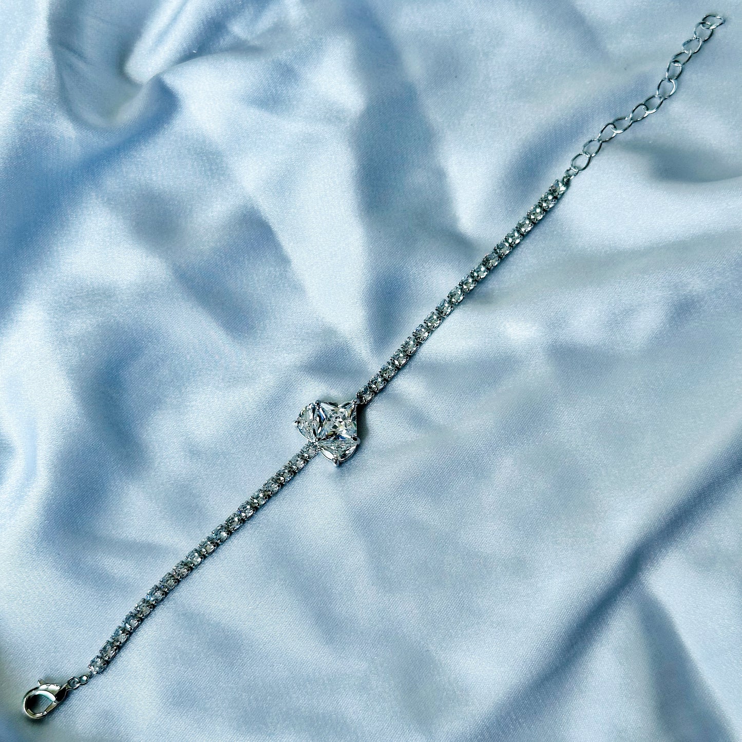 Crystal Heart Design American Diamond Silver Plated Chain Bracelet