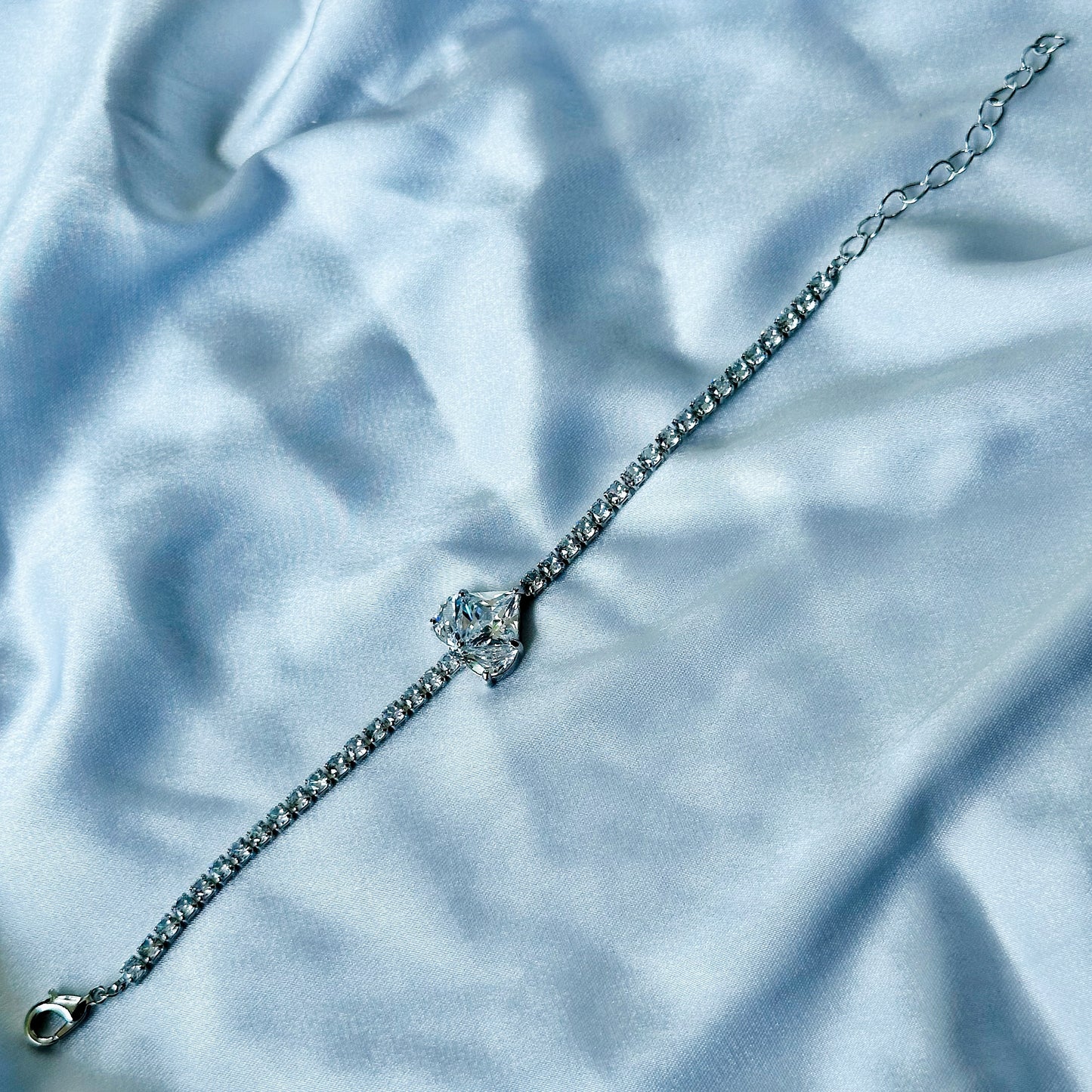 Crystal Heart Design American Diamond Silver Plated Chain Bracelet