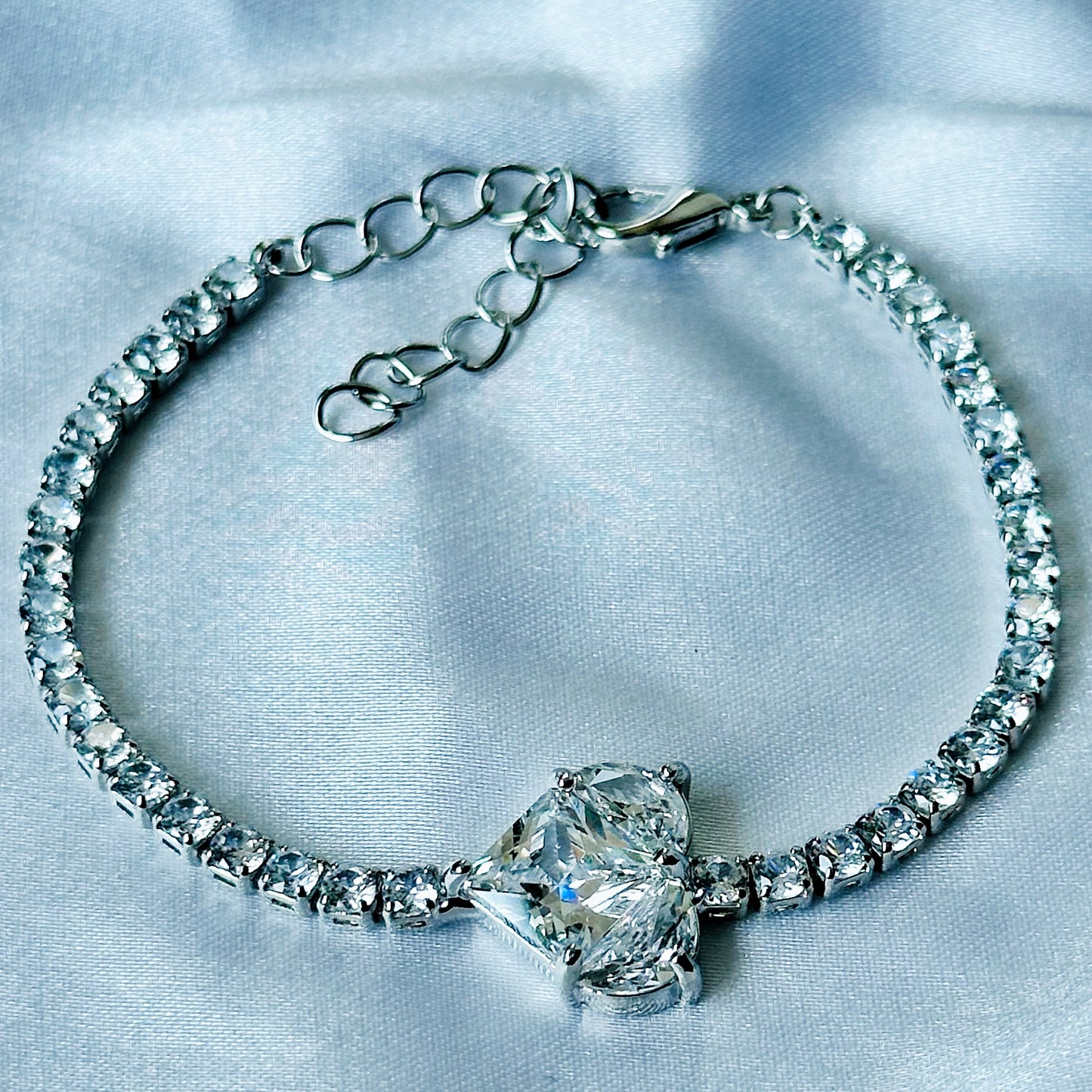 Crystal Heart Design American Diamond Silver Plated Chain Bracelet