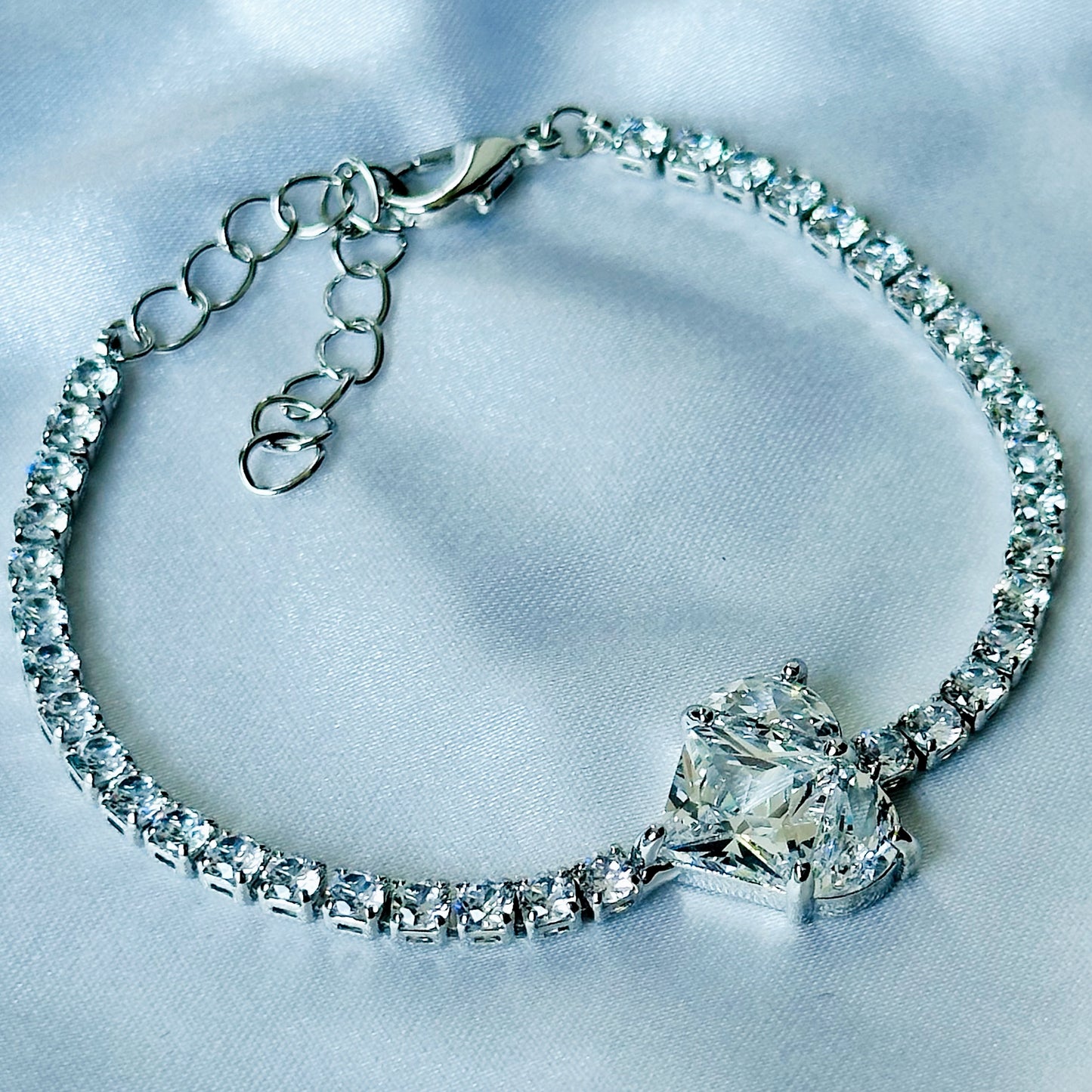 Crystal Heart Design American Diamond Silver Plated Chain Bracelet