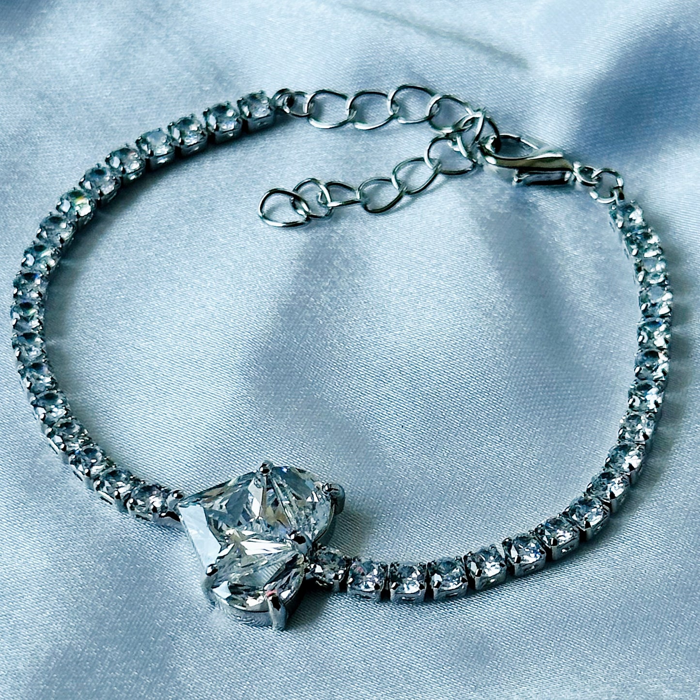Crystal Heart Design American Diamond Silver Plated Chain Bracelet