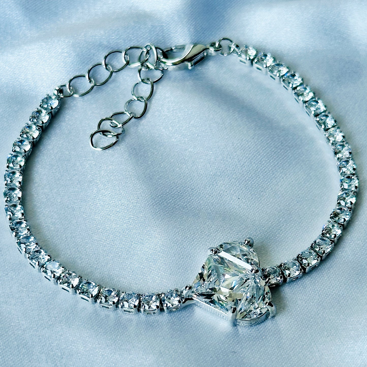Crystal Heart Design American Diamond Silver Plated Chain Bracelet