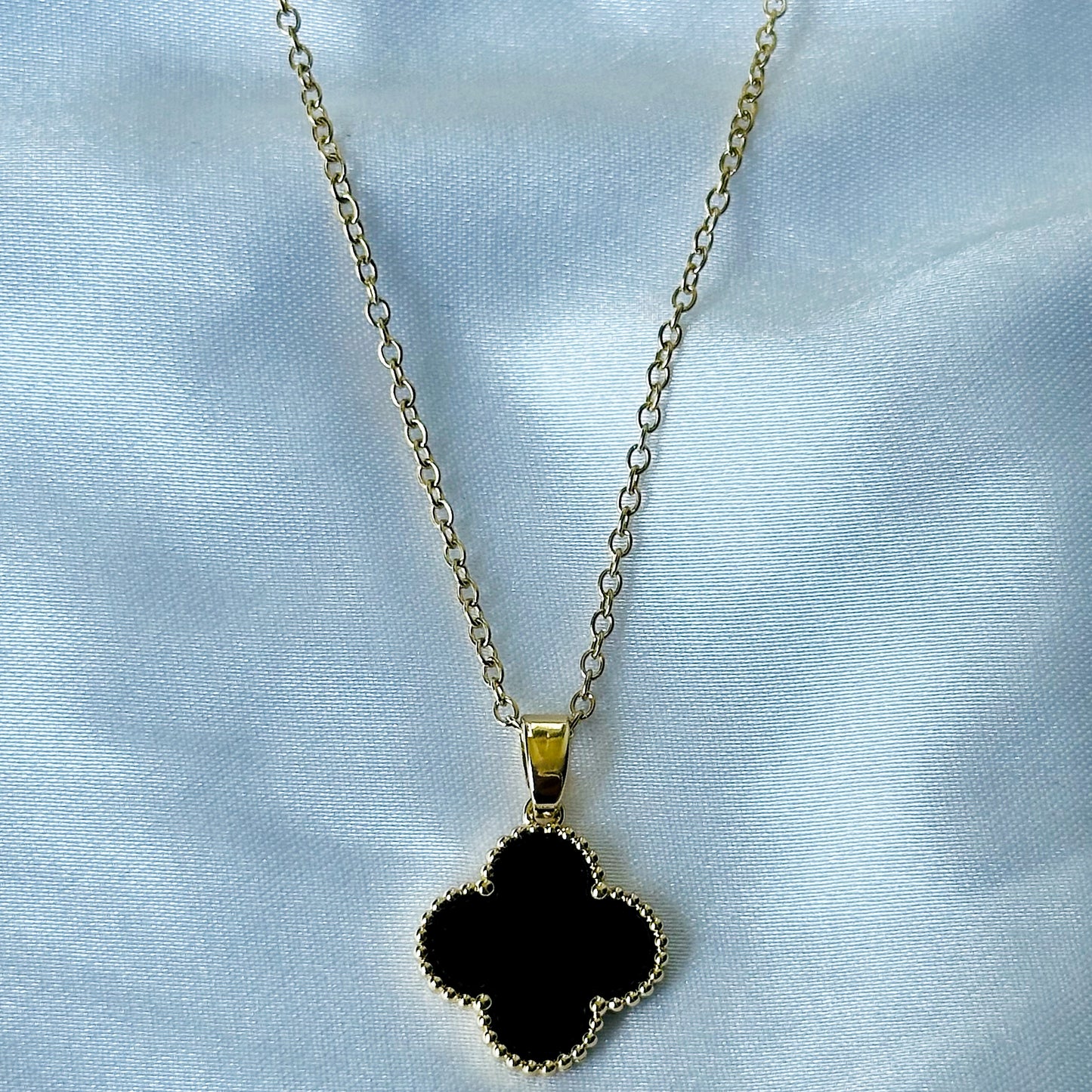Black Flower Design American Diamond Gold Plated Anti-Tarnish Necklace