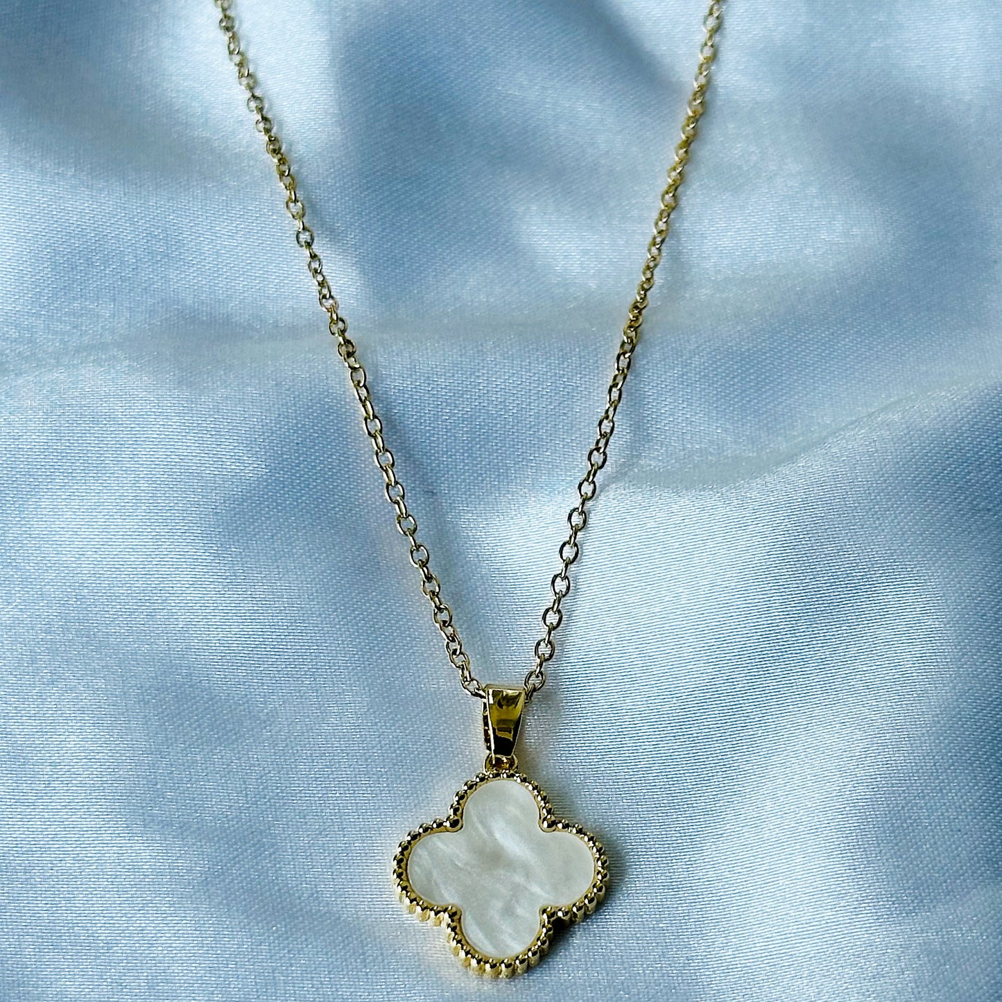 Floral Design White/Gold Plated Stainless Steel Necklace