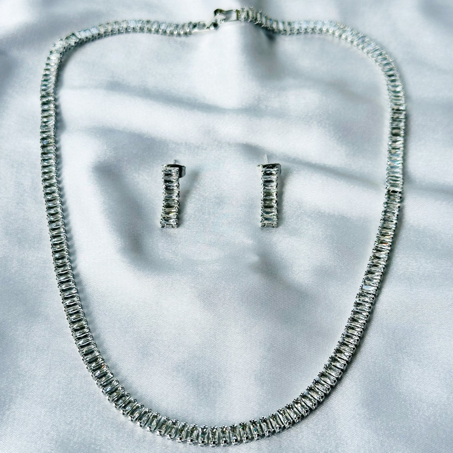 American Diamond Silver Plated Necklace Set
