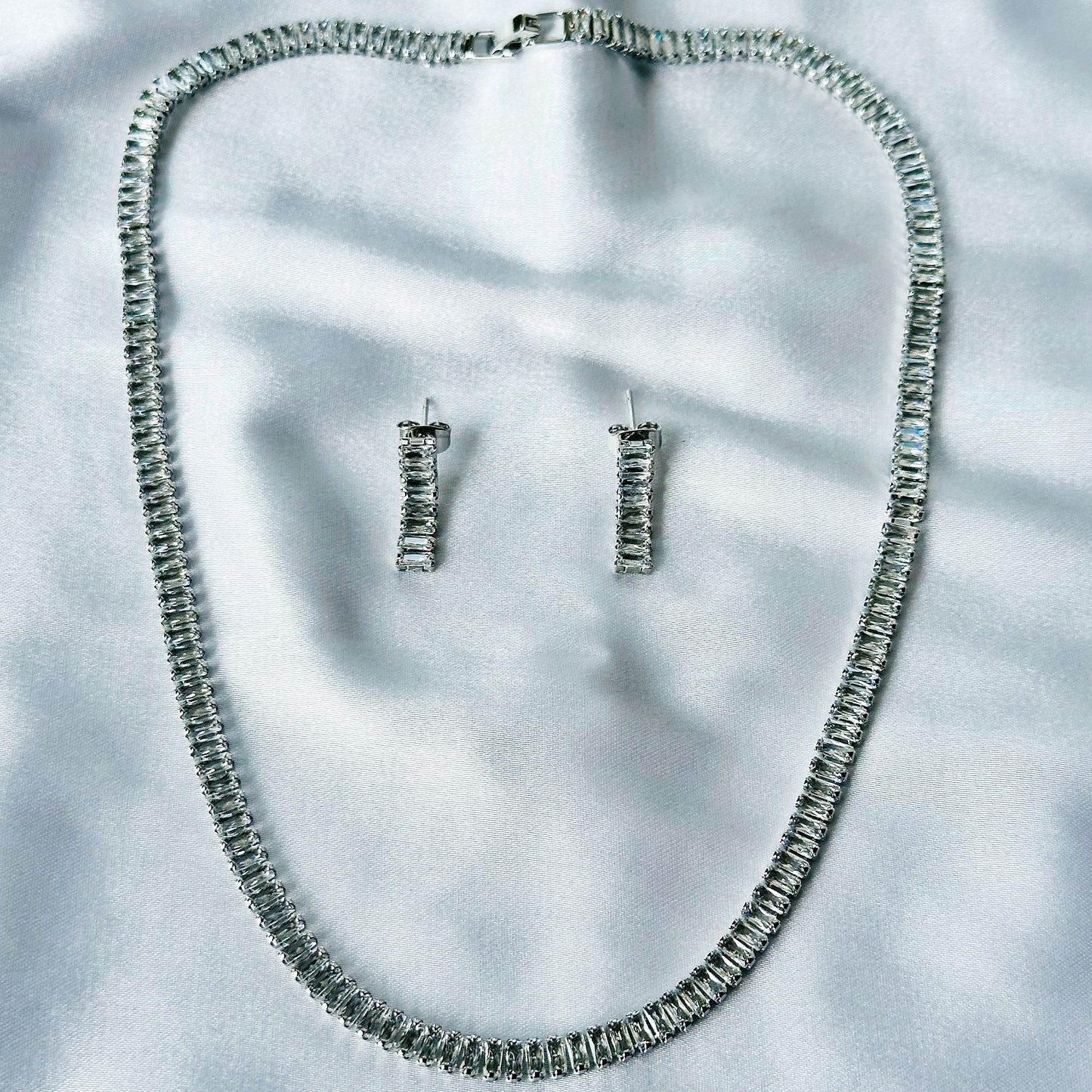 American Diamond Silver Plated Necklace Set