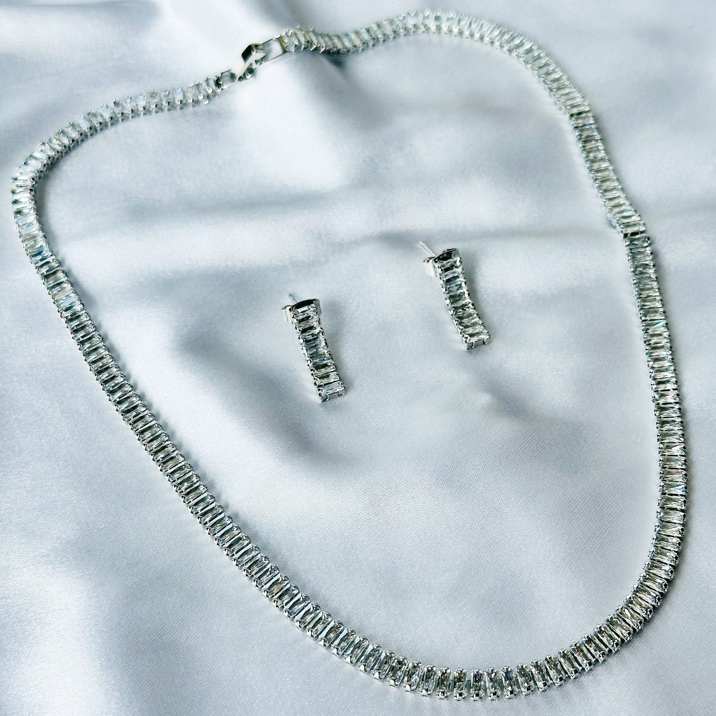 American Diamond Silver Plated Necklace Set