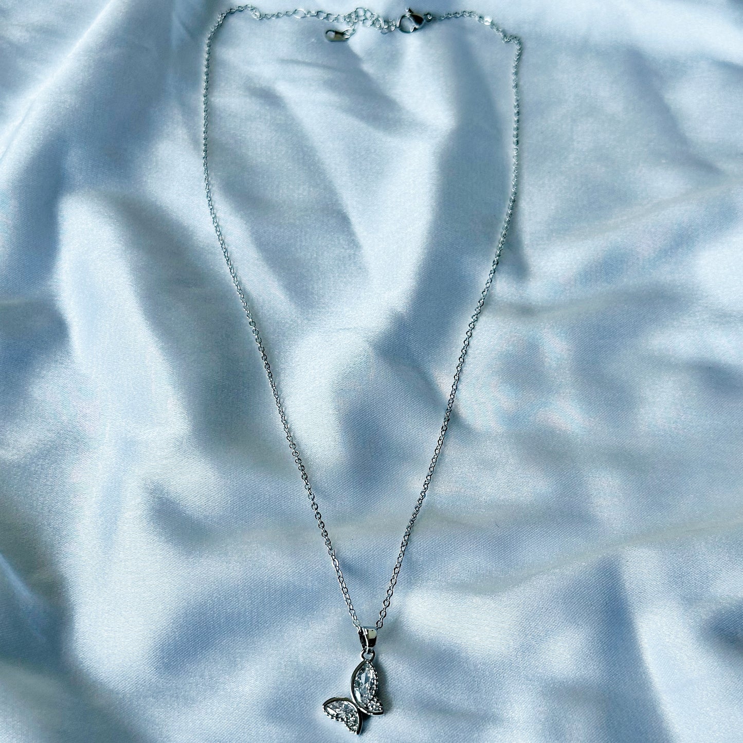 Butterfly Design American Diamond Silver Plated Stainless Steel Necklace