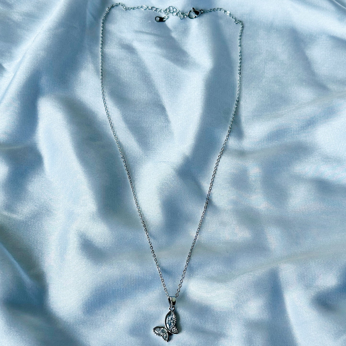 Butterfly Design American Diamond Silver Plated Stainless Steel Necklace