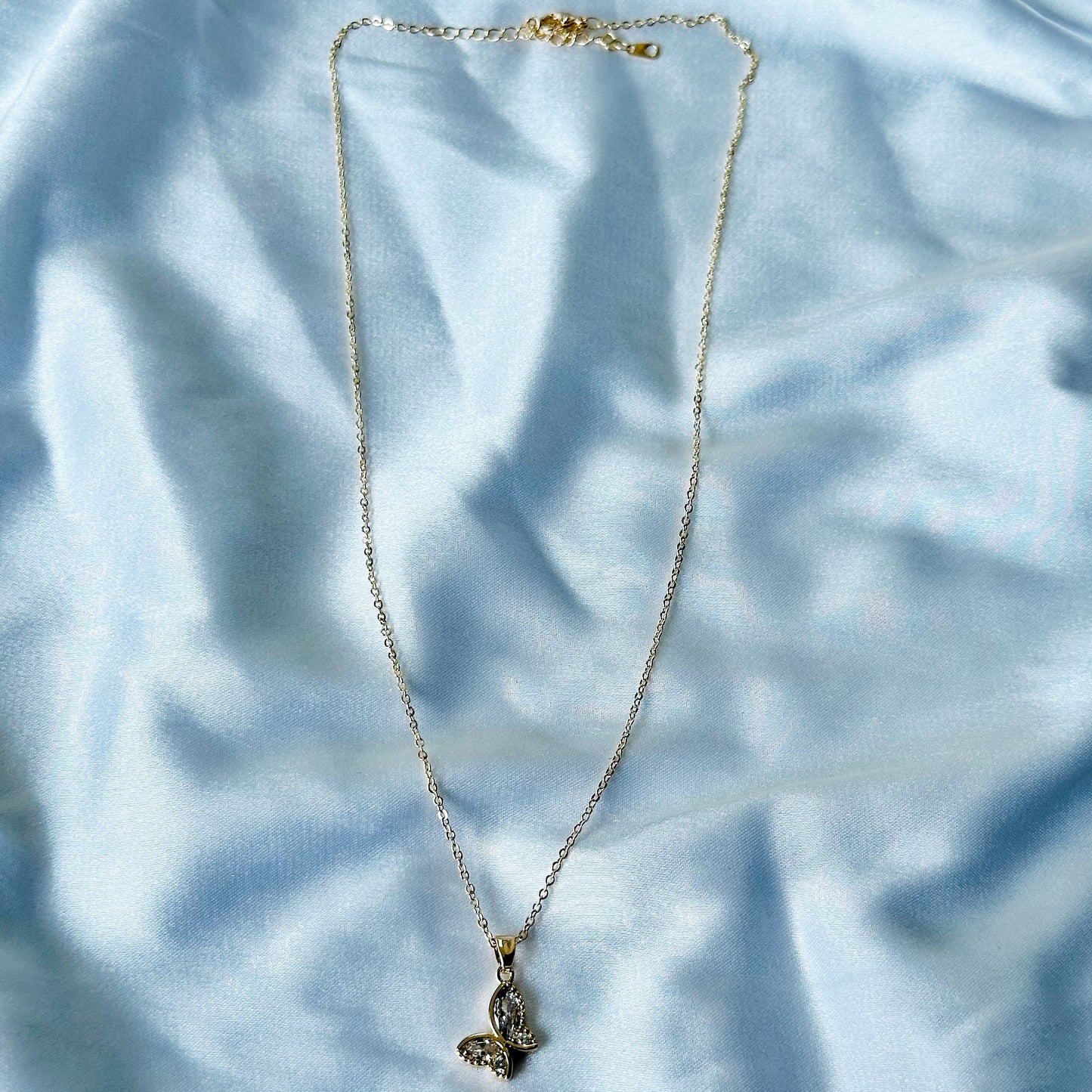 Butterfly Design American Diamond Gold Plated Stainless Steel Necklace