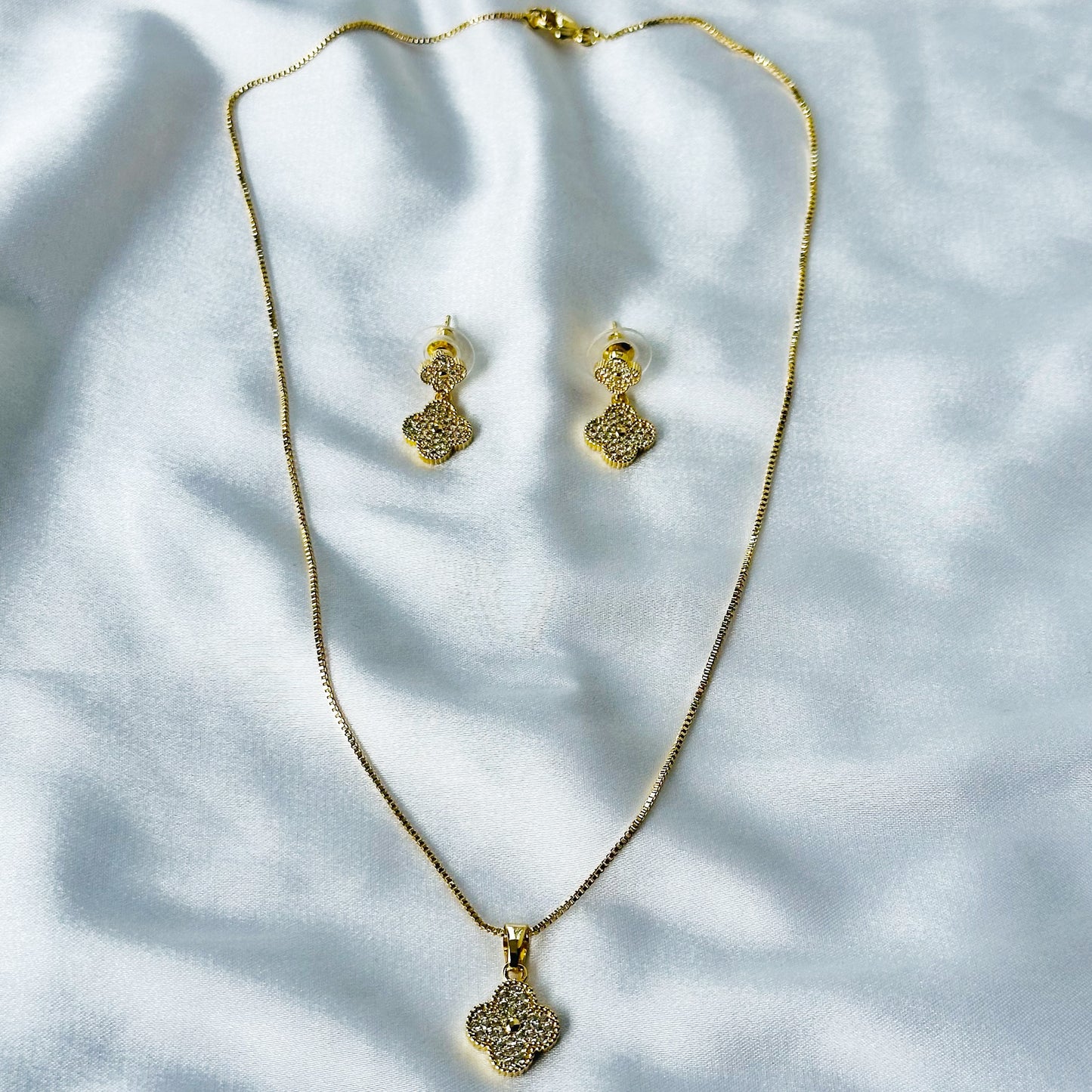 Floral Design American Diamond Gold Plated Pendant Set