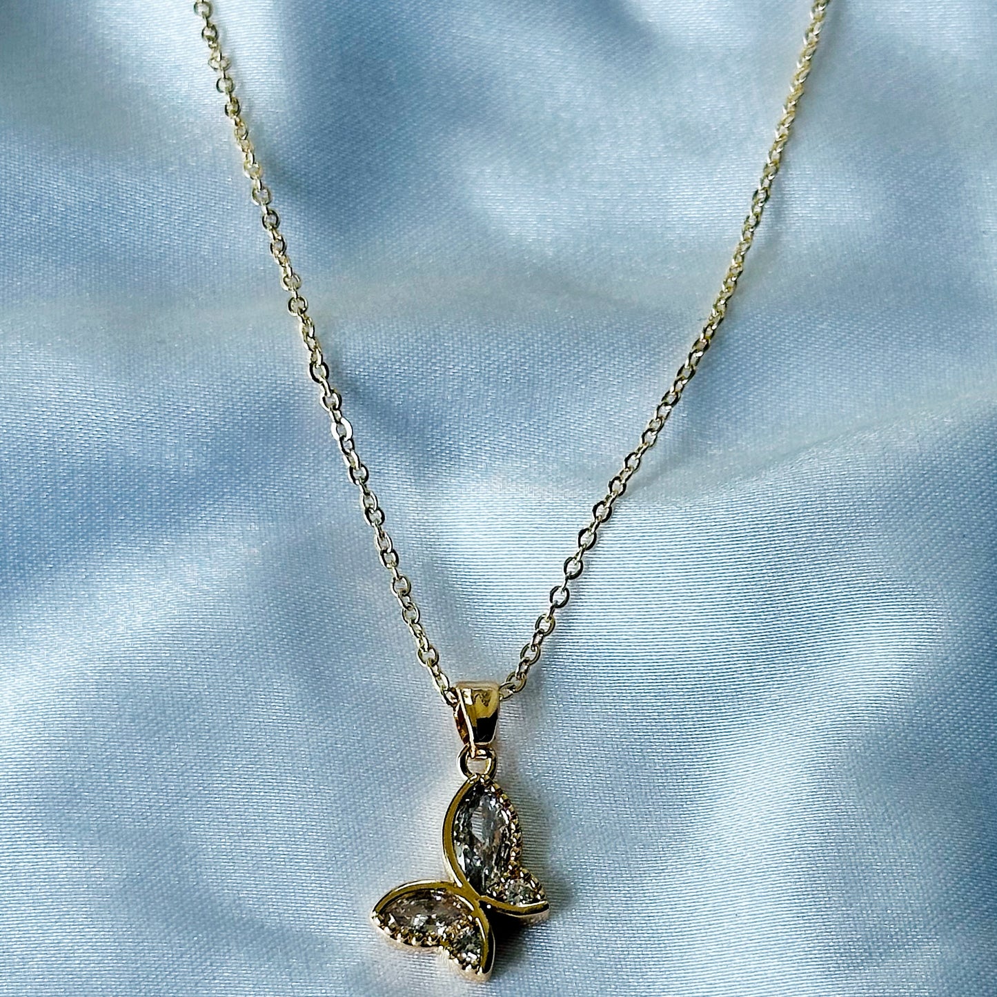 Butterfly Design American Diamond Gold Plated Stainless Steel Necklace