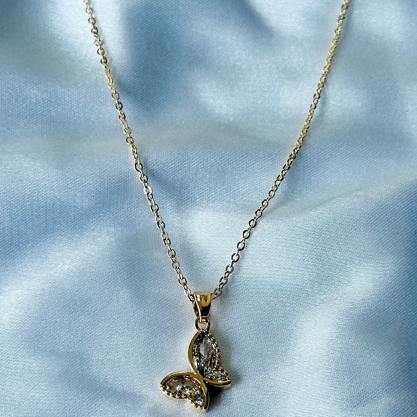 Butterfly Design American Diamond Gold Plated Stainless Steel Necklace