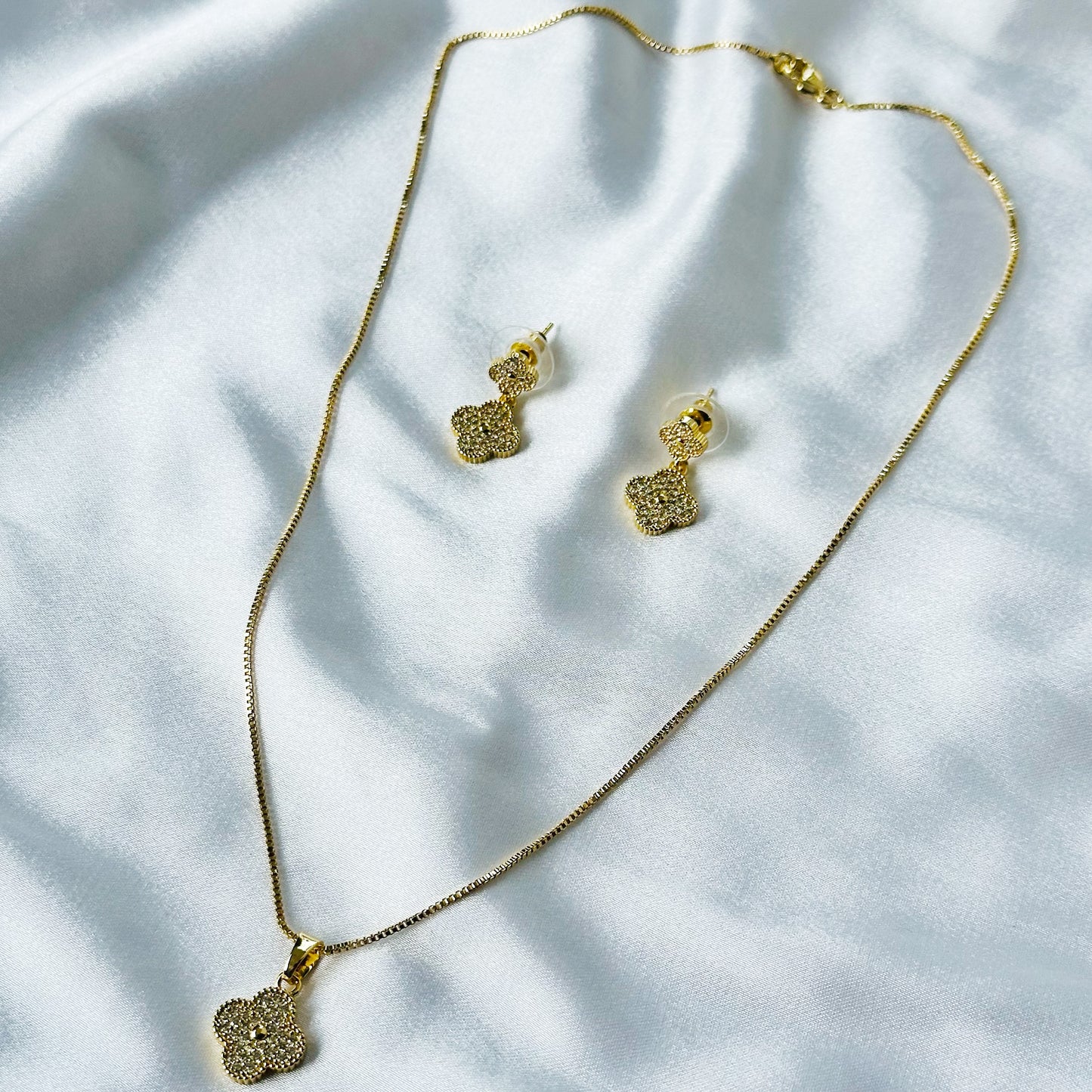 Floral Design American Diamond Gold Plated Pendant Set