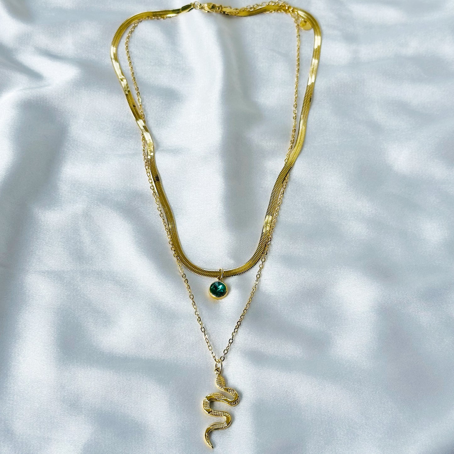 Snake Design American Diamond Gold Plated Stainless Steel Necklace