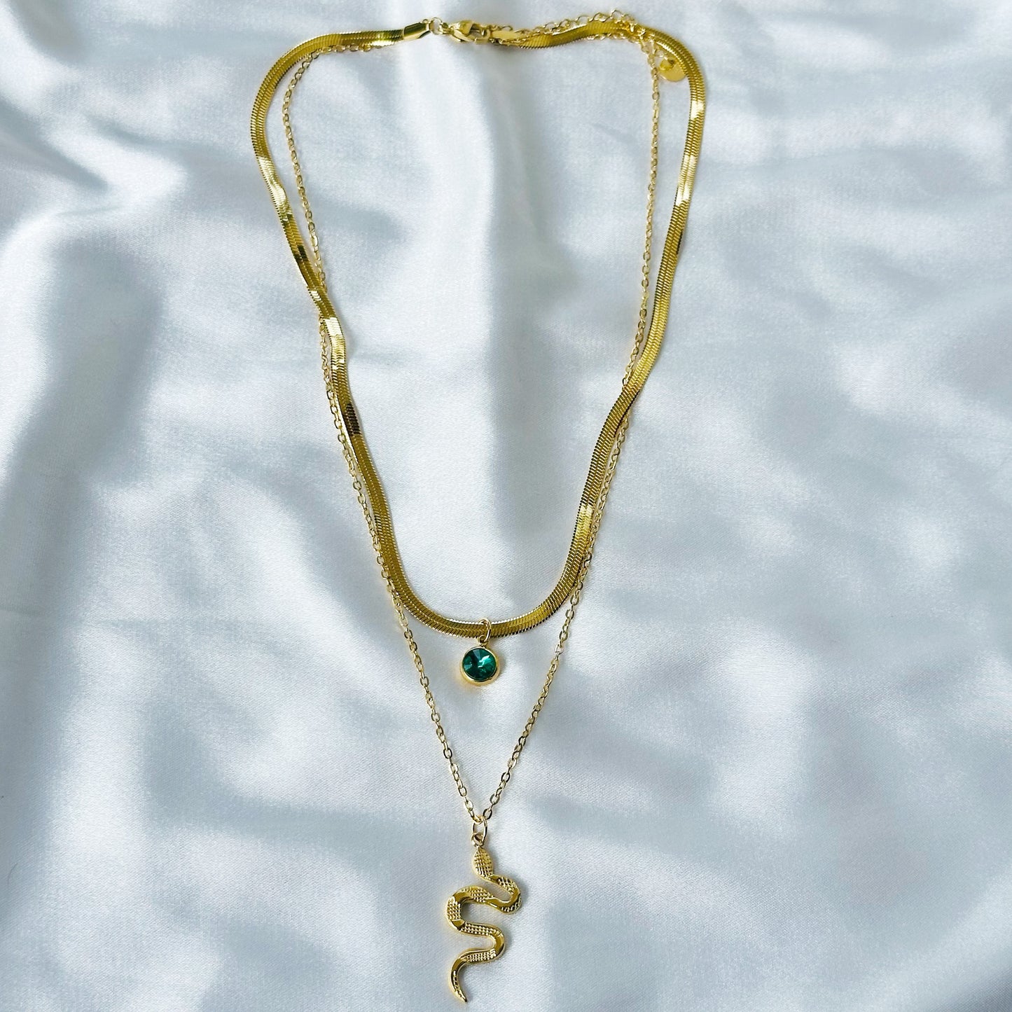 Snake Design American Diamond Gold Plated Stainless Steel Necklace