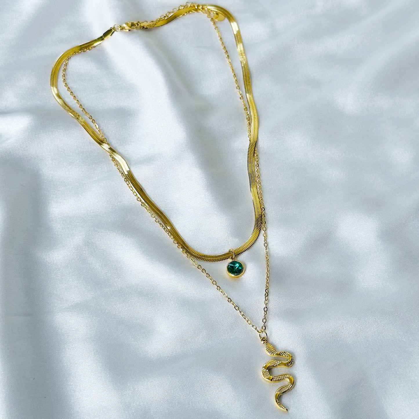 Snake Design American Diamond Gold Plated Stainless Steel Necklace