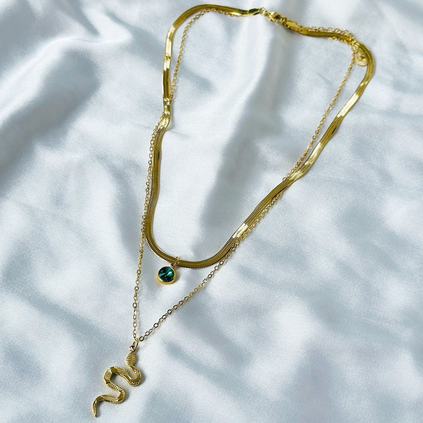 Snake Design American Diamond Gold Plated Stainless Steel Necklace
