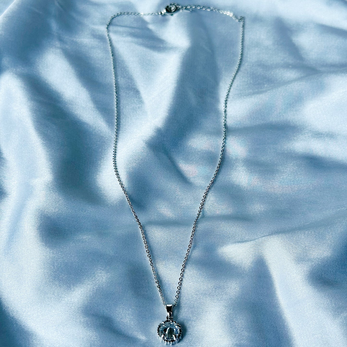 Solitaire Cubic Zircon American Diamond Silver Plated Stainless Steel Necklace