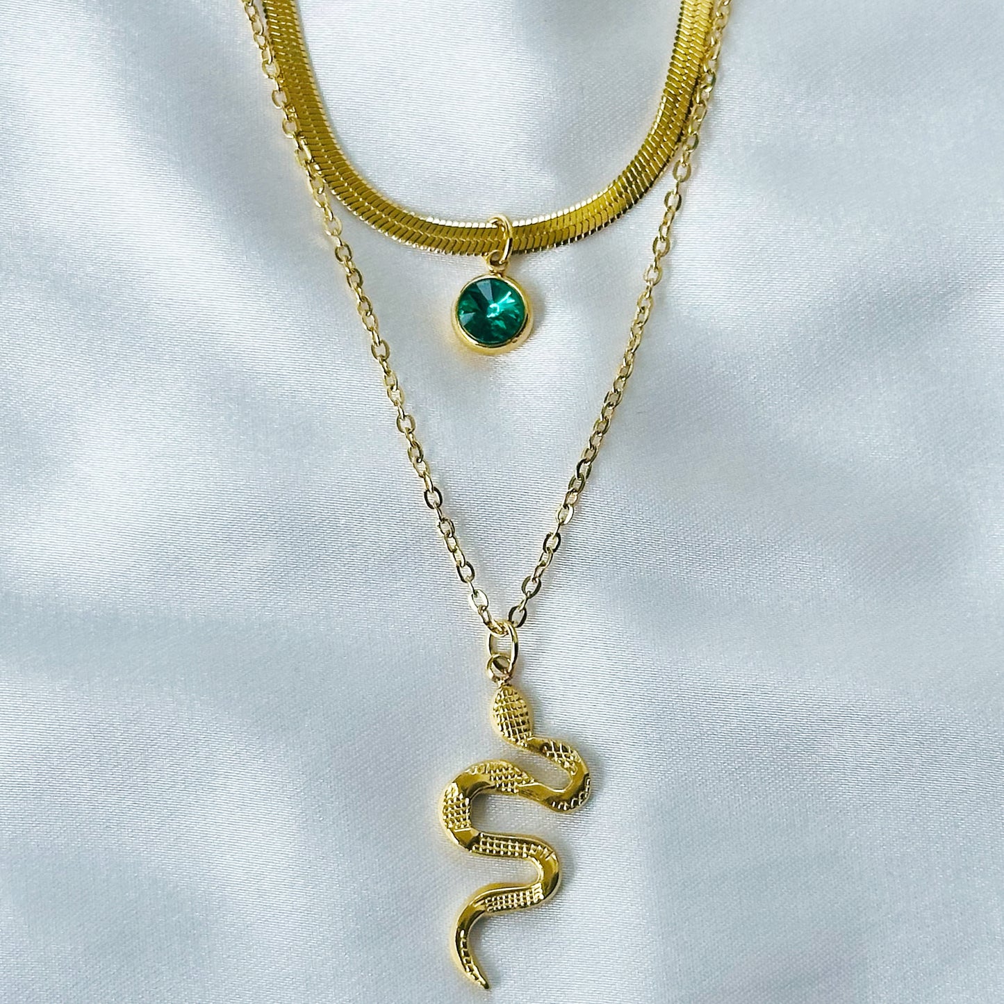 Snake Design American Diamond Gold Plated Stainless Steel Necklace