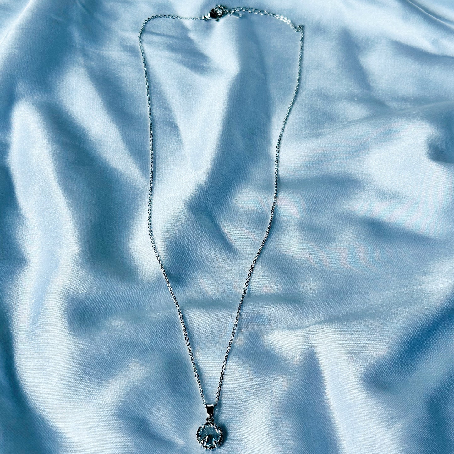 Solitaire Cubic Zircon American Diamond Silver Plated Stainless Steel Necklace