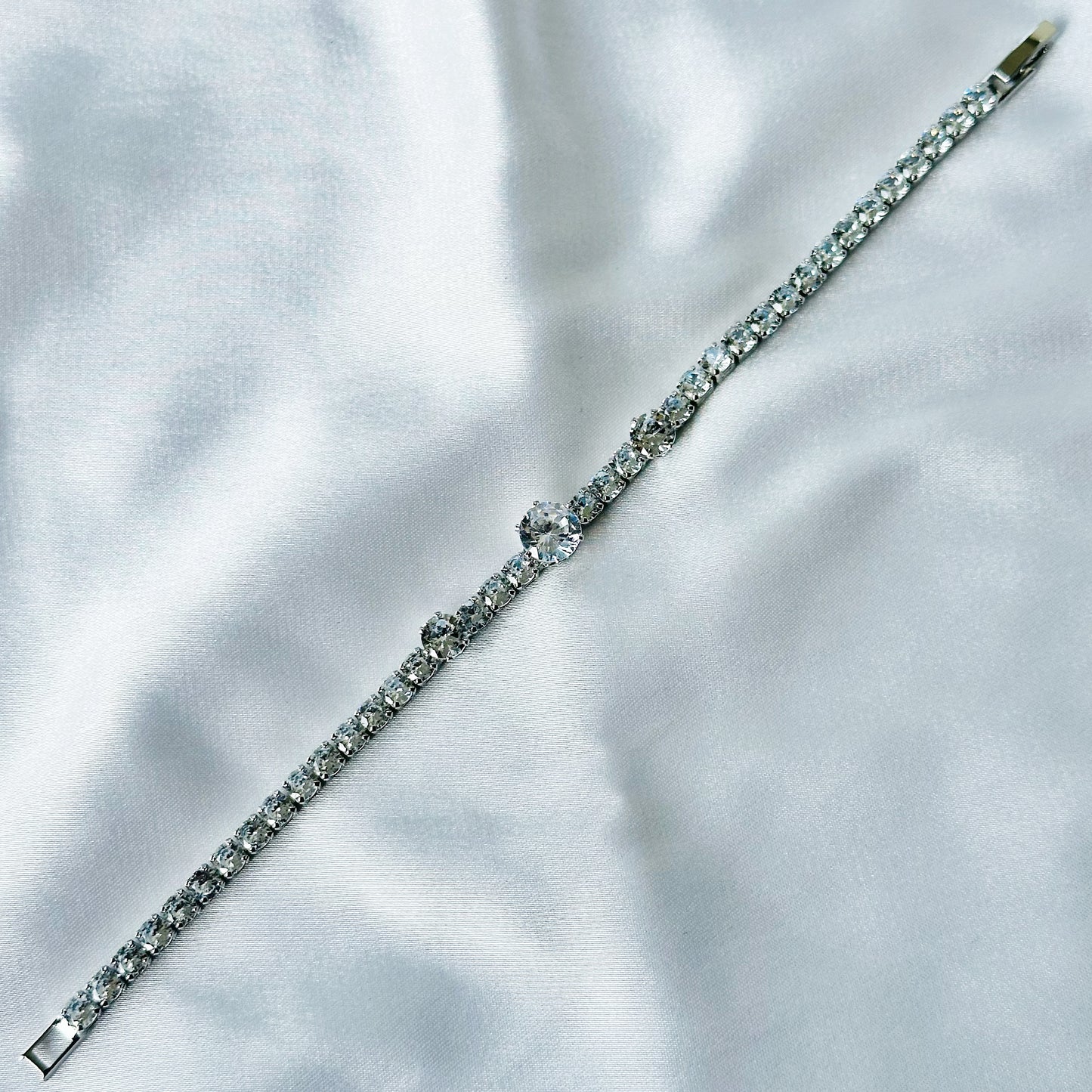 American Diamond Silver Plated Tennis Chain Bracelet