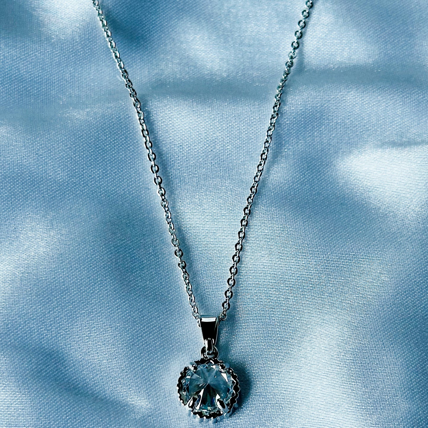 Solitaire Cubic Zircon American Diamond Silver Plated Stainless Steel Necklace