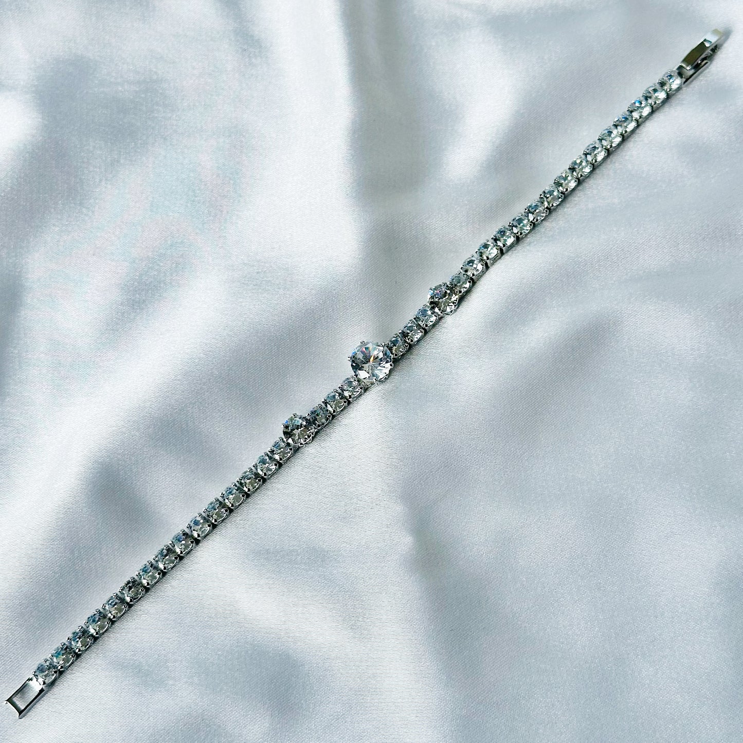 American Diamond Silver Plated Tennis Chain Bracelet