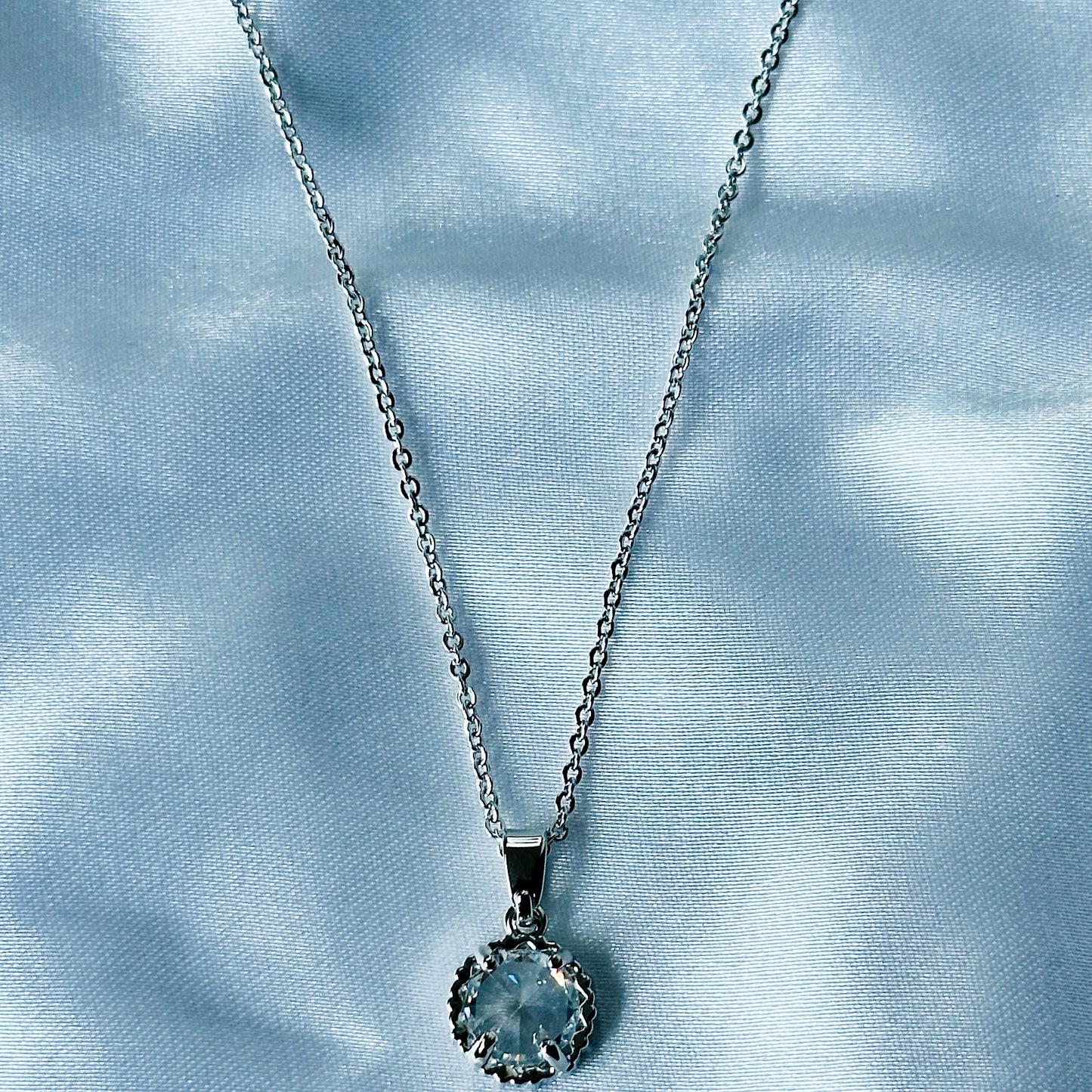 Solitaire Cubic Zircon American Diamond Silver Plated Stainless Steel Necklace