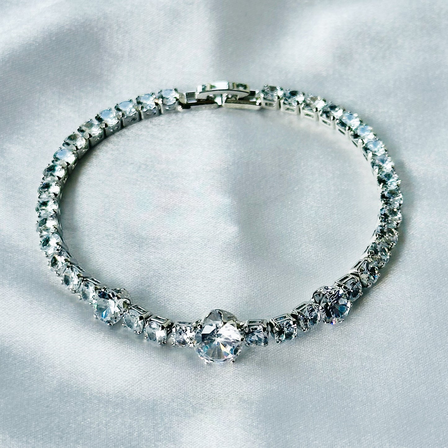 American Diamond Silver Plated Tennis Chain Bracelet
