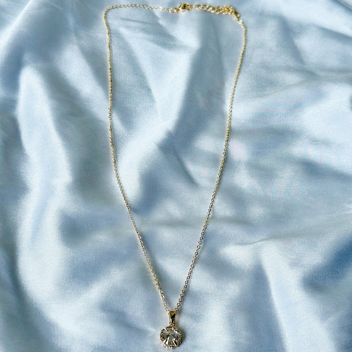 Solitaire Cubic Zircon American Diamond Gold Plated Stainless Steel Necklace