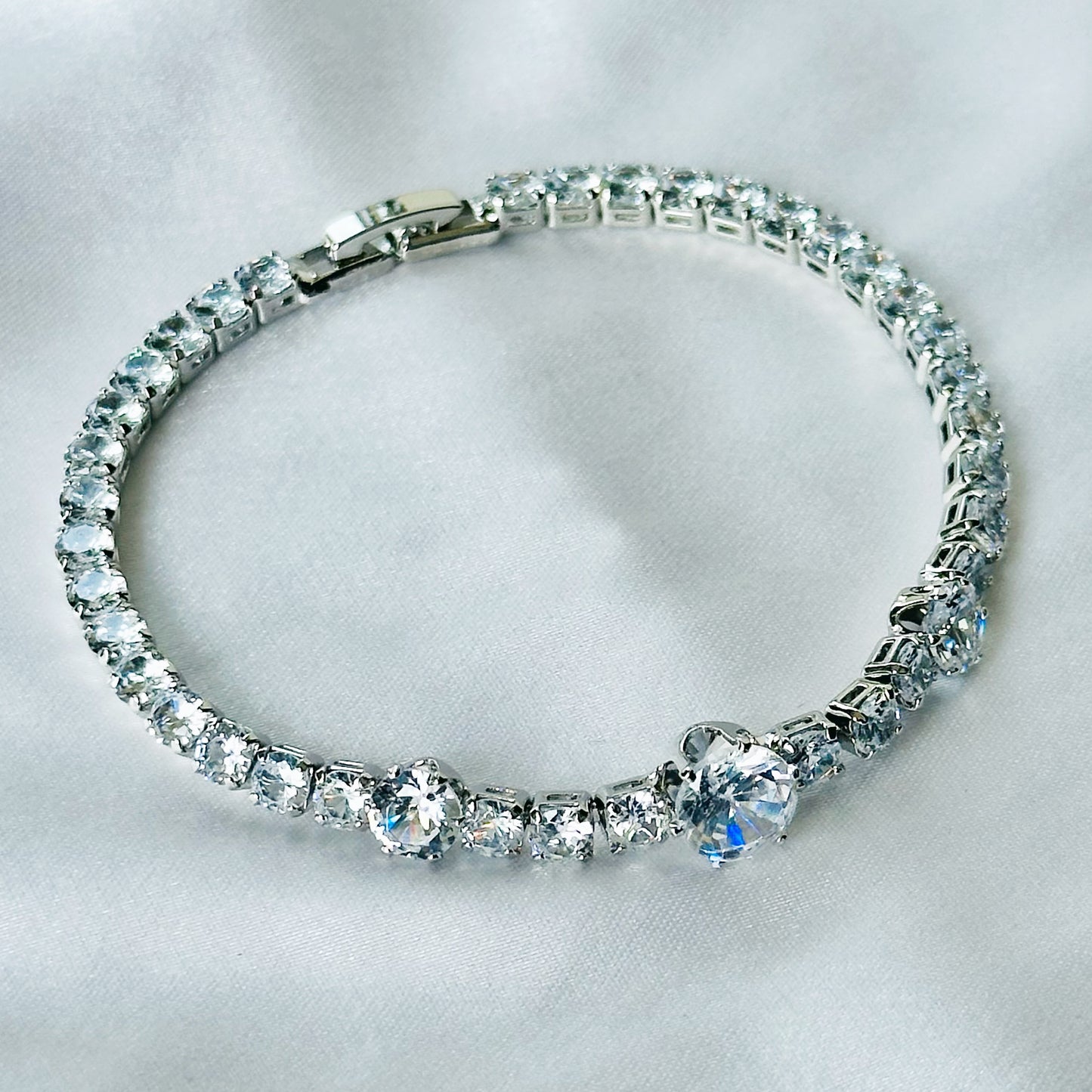 American Diamond Silver Plated Tennis Chain Bracelet