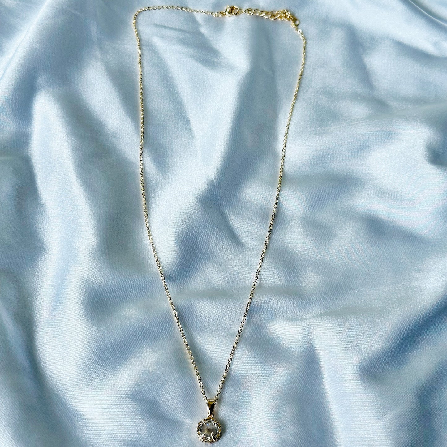 Solitaire Cubic Zircon American Diamond Gold Plated Stainless Steel Necklace
