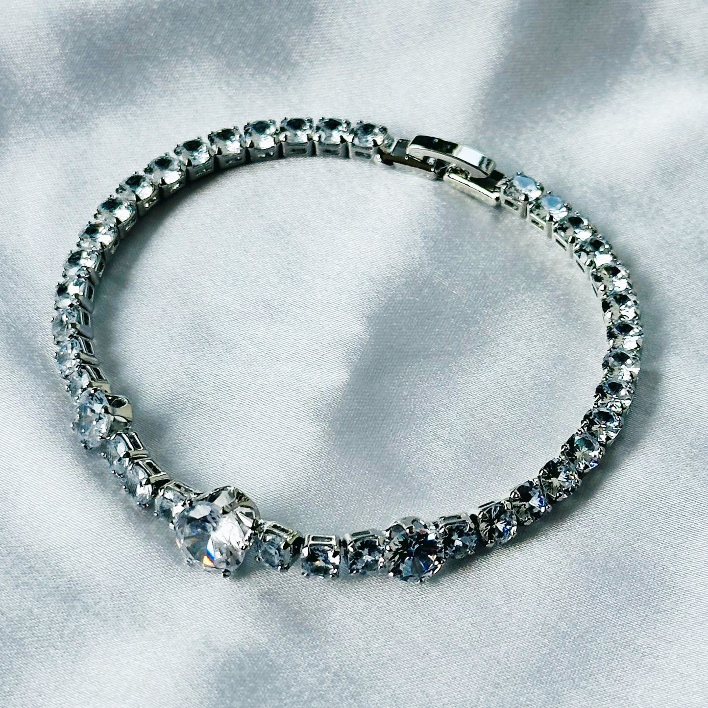 American Diamond Silver Plated Tennis Chain Bracelet