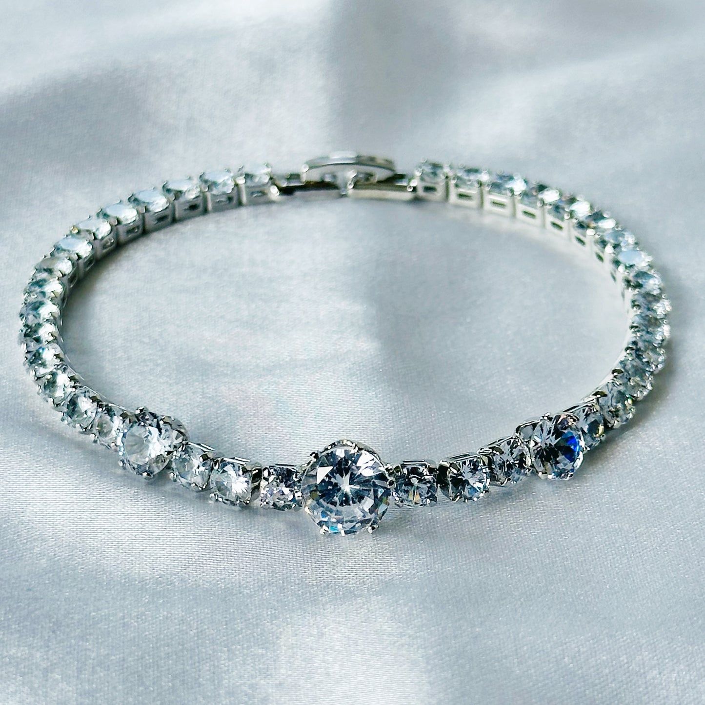 American Diamond Silver Plated Tennis Chain Bracelet
